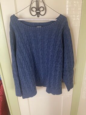 Lands' End Navy Cable-Knit Scoop Neck Sweater